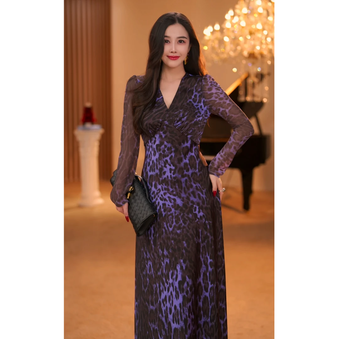 【JOSIE定制】紫豹 法式气质日常显瘦修身设计师时尚连衣裙-YL20147