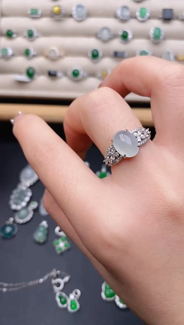 银S925镶嵌戒指翡翠0