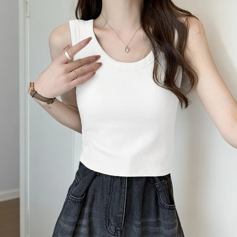 白色吊带棉质背心女夏西装内搭外穿防走光宽肩带无袖打底短款上衣