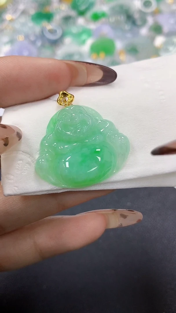 颈饰18K金镶嵌翡翠a货假一赔三支持复检百元上9元证书费自理