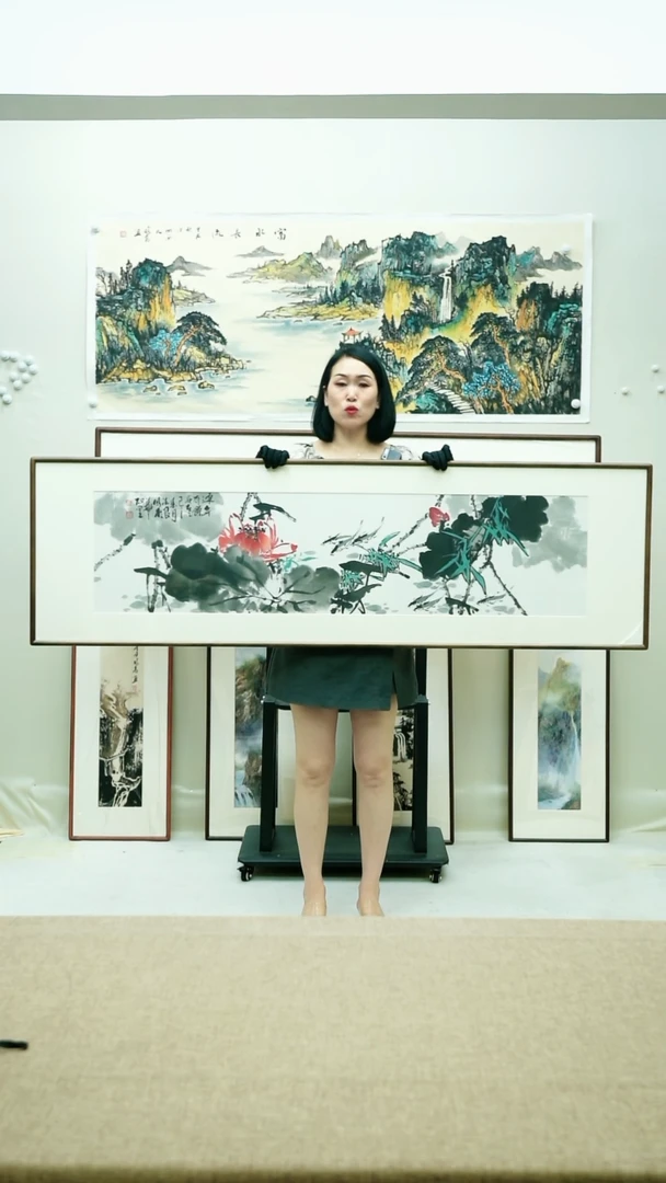 国画173*53李法良手绘花鸟带框