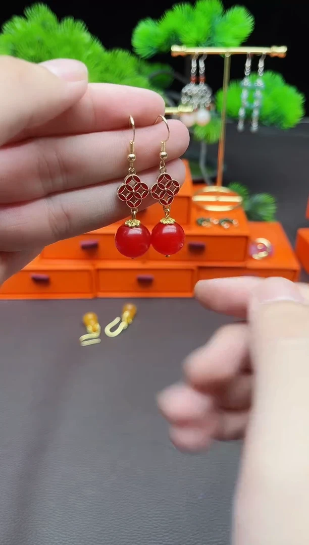 玛瑙/玉髓耳饰银S925镶嵌523