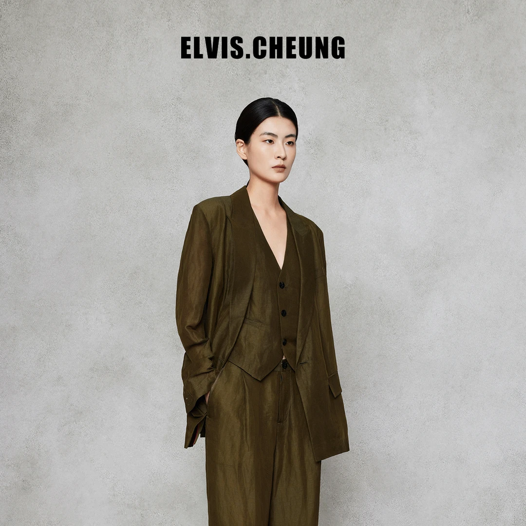 ELVIS.CHEUNG蒋云開運25AW新品 丝麻枪驳领经典宽松西装