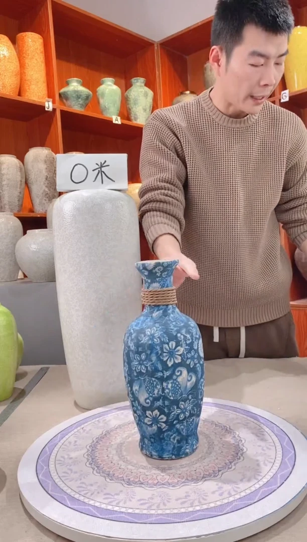 【闪购商品】瓶 陶瓷花瓶 无花 青花麻绳 中号 不装水