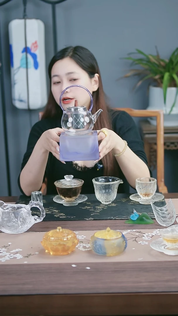 茶盏古法琉璃紫色晕染温茶器送提梁壶