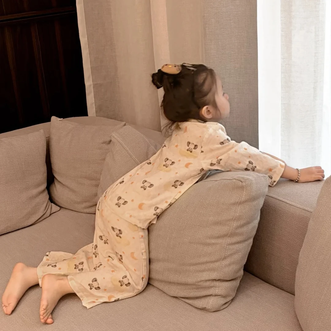 壹妈韩版童装女童家居服套装洋气儿童时髦可爱卡通印花睡衣两件套