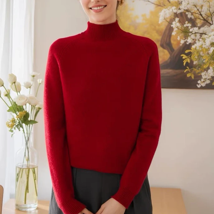 涵玖玥【羊绒半高领】净版显气质百搭时尚长袖上衣泡035-331