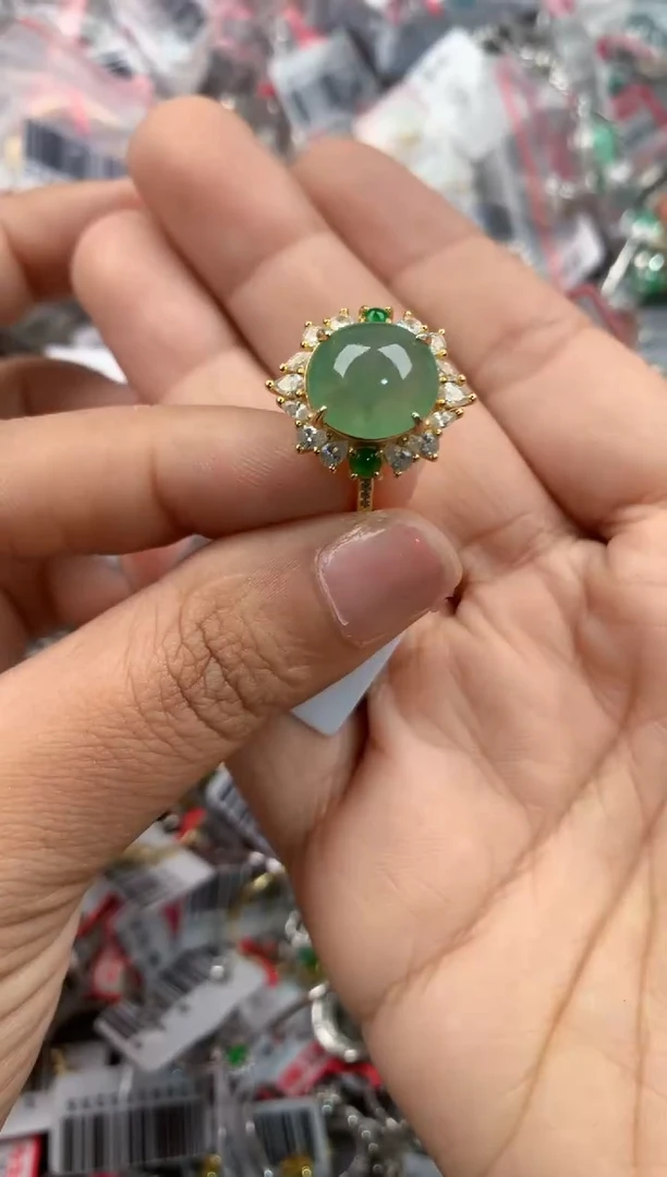 银S925镶嵌戒指翡翠222---9