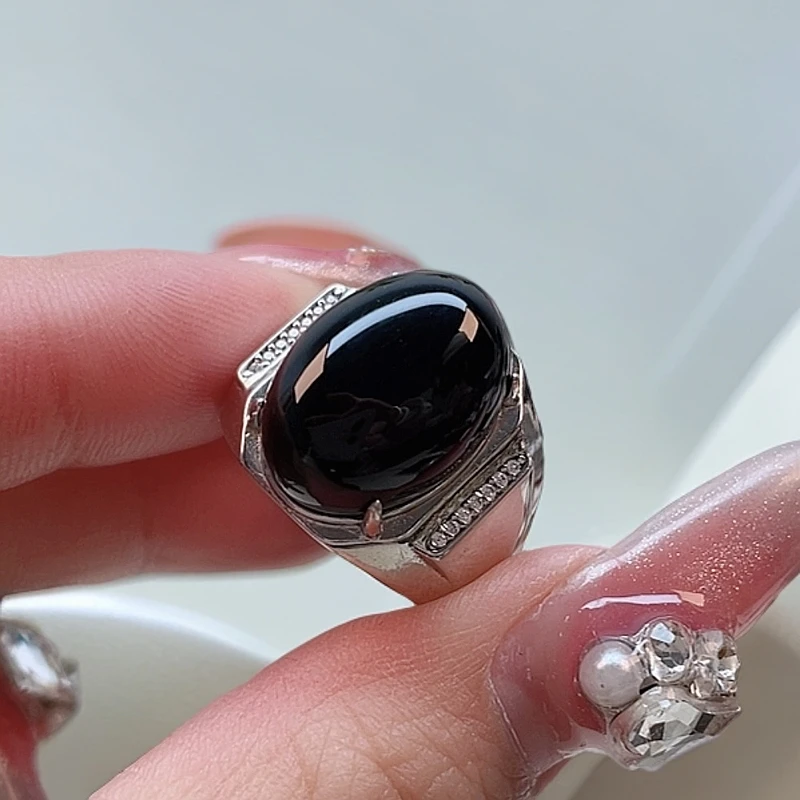 S925银镶嵌天然黑金刚黑玛瑙