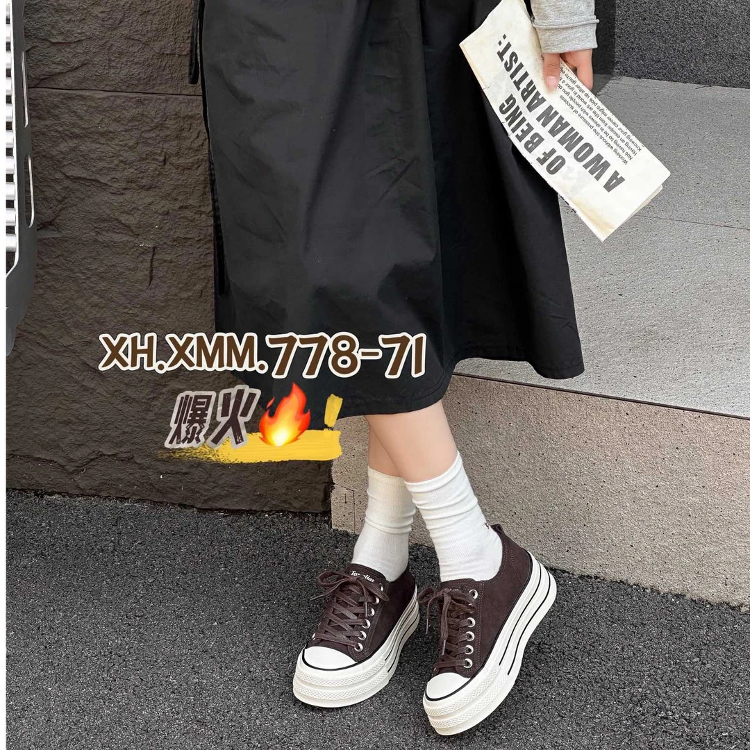 778-71 ins松糕厚底板鞋女2025秋季圆头百搭舒适系带运动休闲鞋