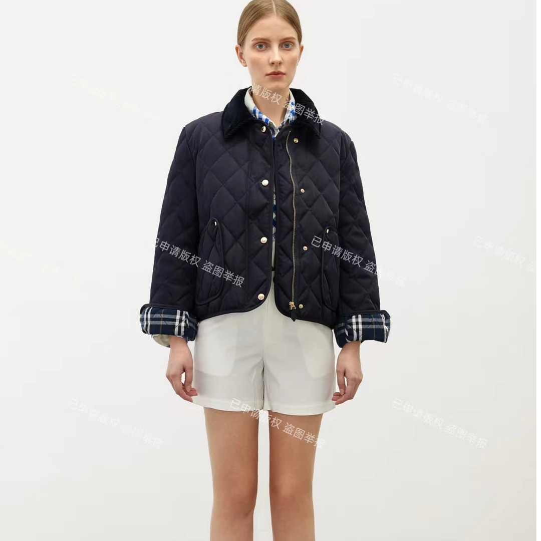 【0八八】三七分穿搭公式谷仓短款菱形格羽绒服4005