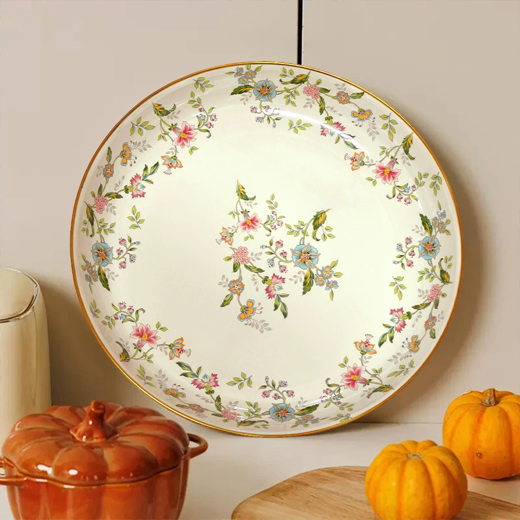 26厘米搪瓷珐琅盘加厚菜盘圆盘家用汤盘高颜值菜碟锅WX27