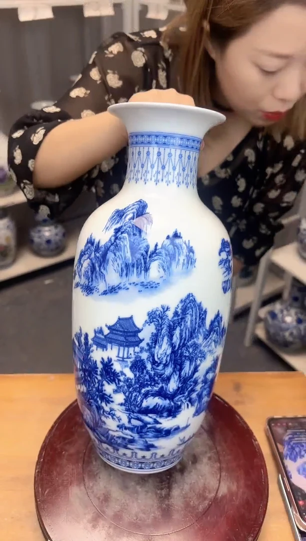 摆件景德镇山水青花福利