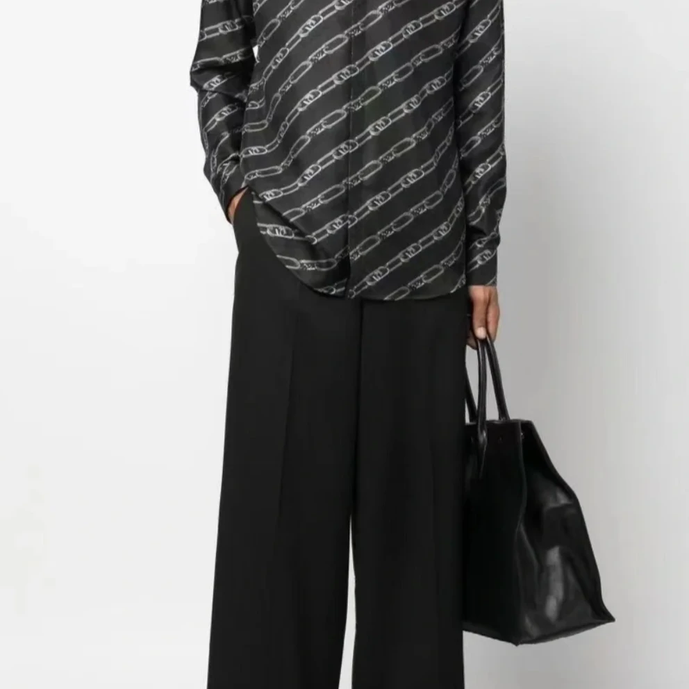 未使用 FENDI/芬迪 芬迪男士黑色双F锁链桑蚕丝衬衫128754
