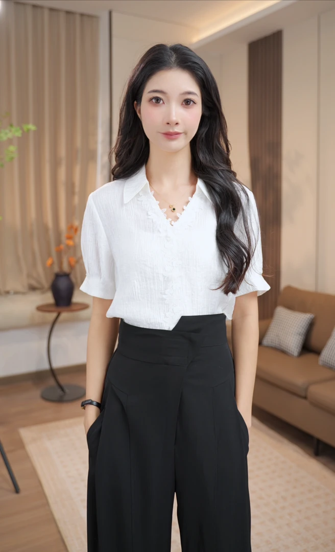 【粤粤】夏季短袖衬衫女士设计感小众白色别致漂亮小衫时尚宽松上衣
