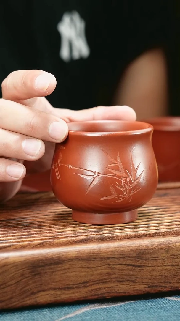 茶杯紫砂大肚将军清风弄影