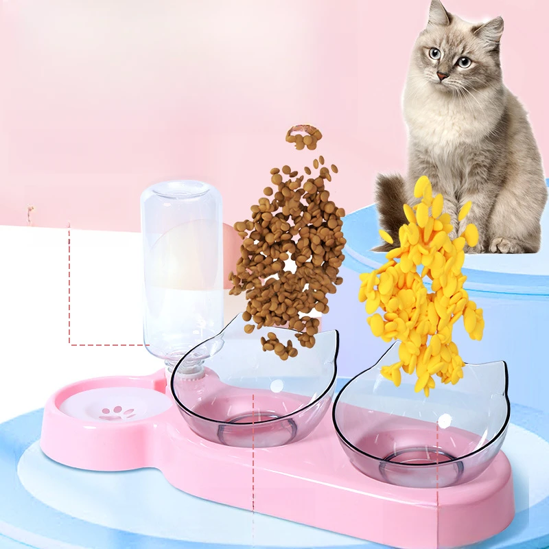 新款猫碗宠物自动饮水机喂食器双碗一体防湿嘴猫咪狗狗碗宠物食具