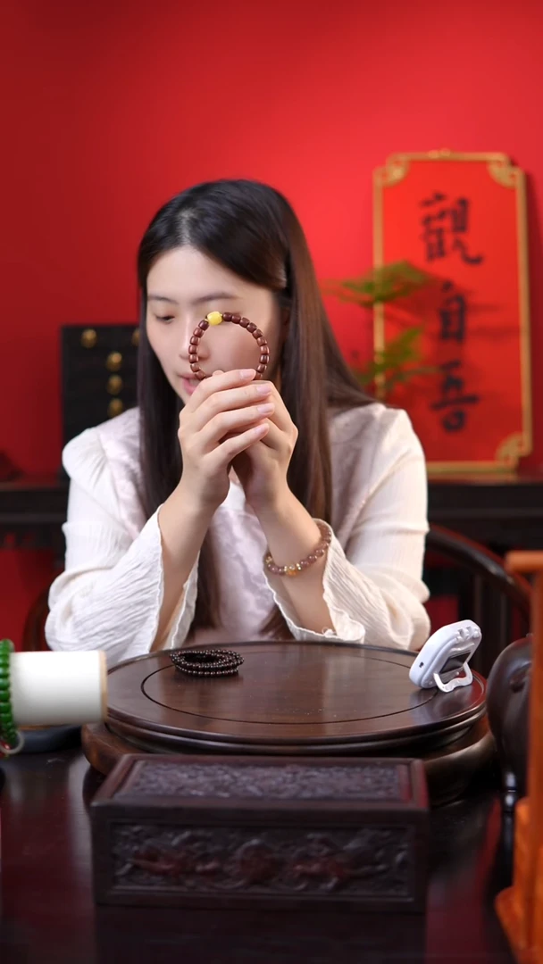 小叶紫檀直切紫檀单圈搭黄配饰