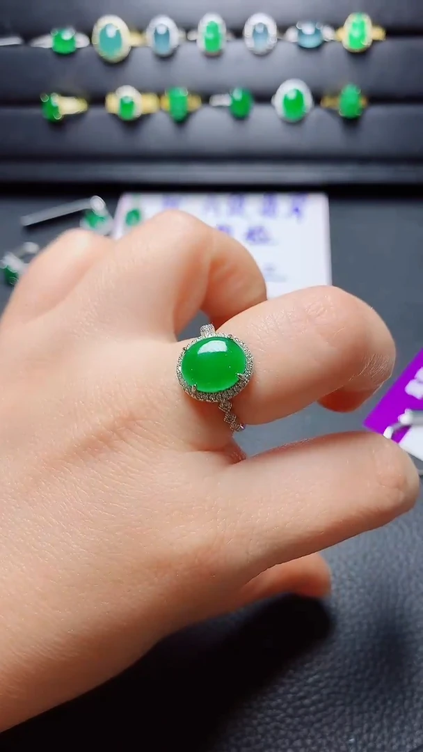 银S925镶嵌戒指翡翠   天然翡翠A货s925银镶