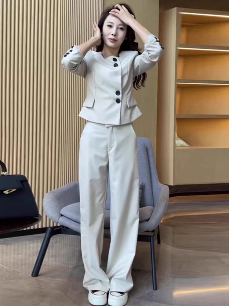 高级感时尚气质套装春季新款洋气显瘦短款西装外套+阔腿裤两件套