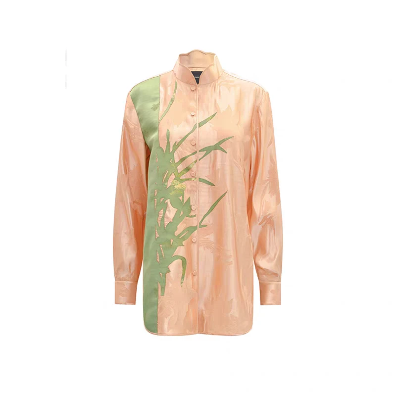 M essential  设计师品牌 鸢尾提花 兰花剪影拼贴 立领衬衫