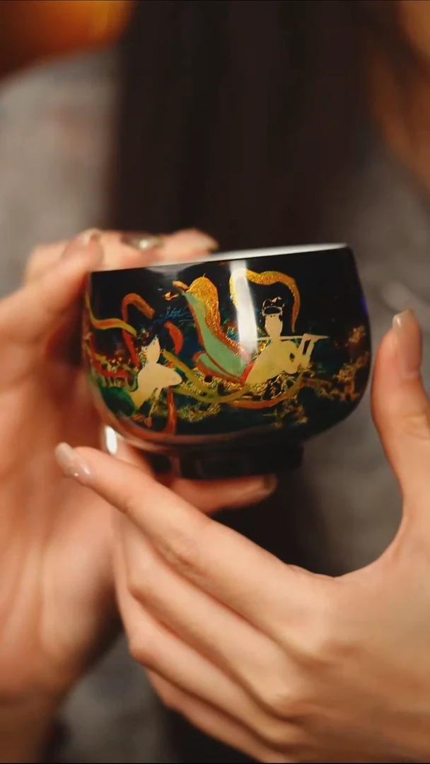 @犀皮手绘飞天主人杯@非遗大漆