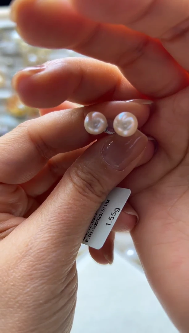 银S925镶嵌耳钉海水珍珠7.8mm海水AK白光素钉