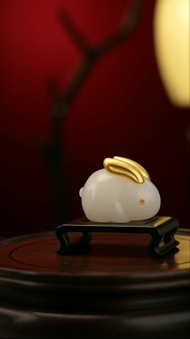玉【玉兔呈祥】天然玉石摆件
