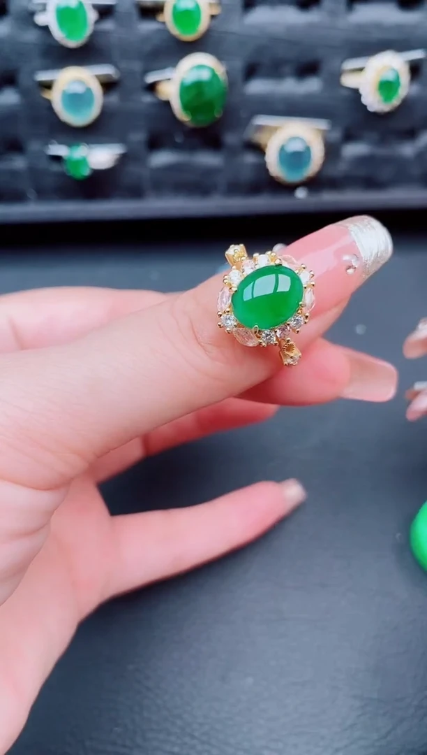 翡翠戒指银S925镶嵌天然 a货翡翠478
