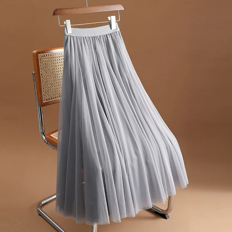 网纱半身裙女士垂感秋冬高档A字纱裙新款广场舞蹈裙中长款跳舞裙