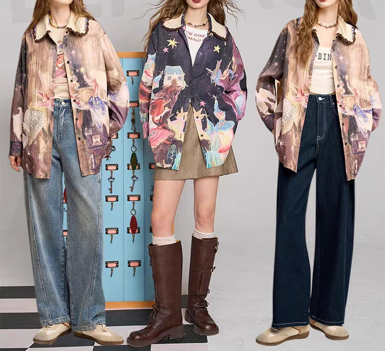 妖精家肌理感满印衬衫