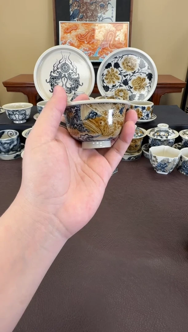 二号釉海浪鳜鱼小压手杯