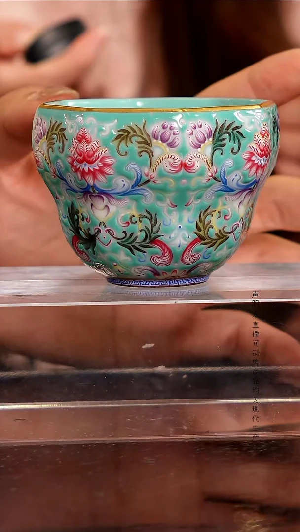瓷片景德镇斌芬陶瓷严选/溢珍堂松石绿葫芦杯