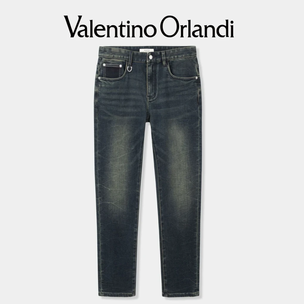 Valentino orlandi男士秋季百搭刺绣复古风直筒牛仔裤1VK255035