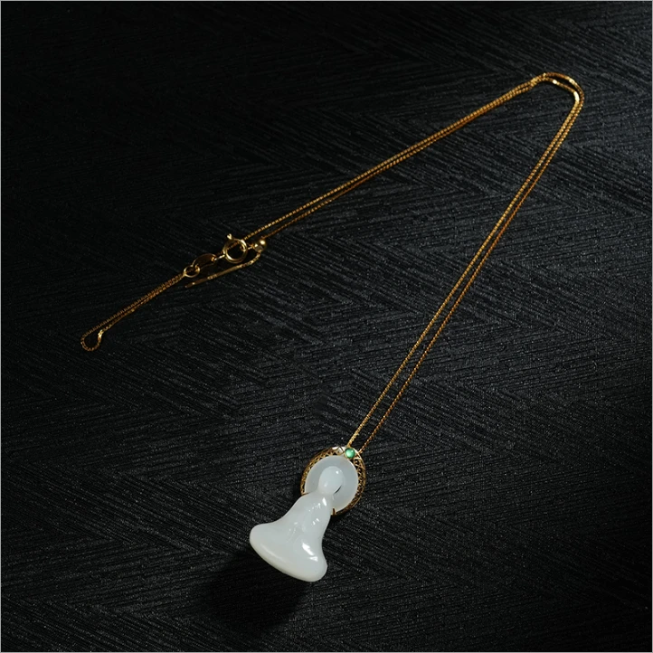 【老掌柜】18K/白玉观音/和田玉吊坠  ACX071909
