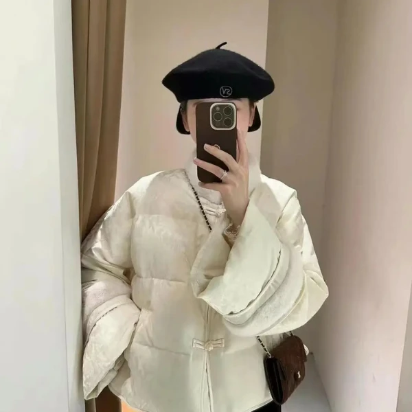 短款中国风桑蚕丝网红加厚秋冬复古水貂毛鹅绒外套SKL68698