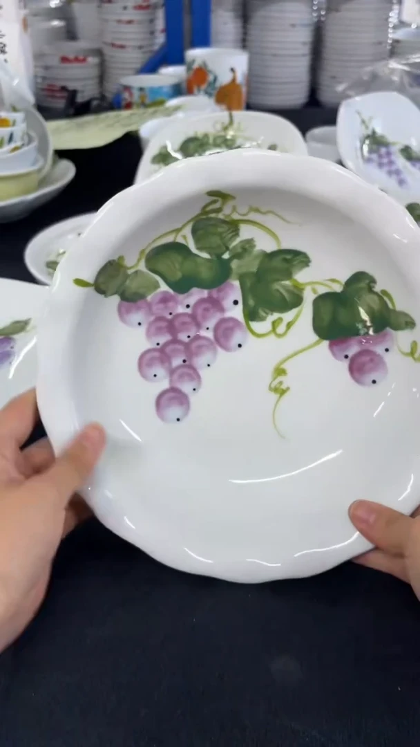 瓷片景德镇高温釉中彩-如意盘紫葡萄