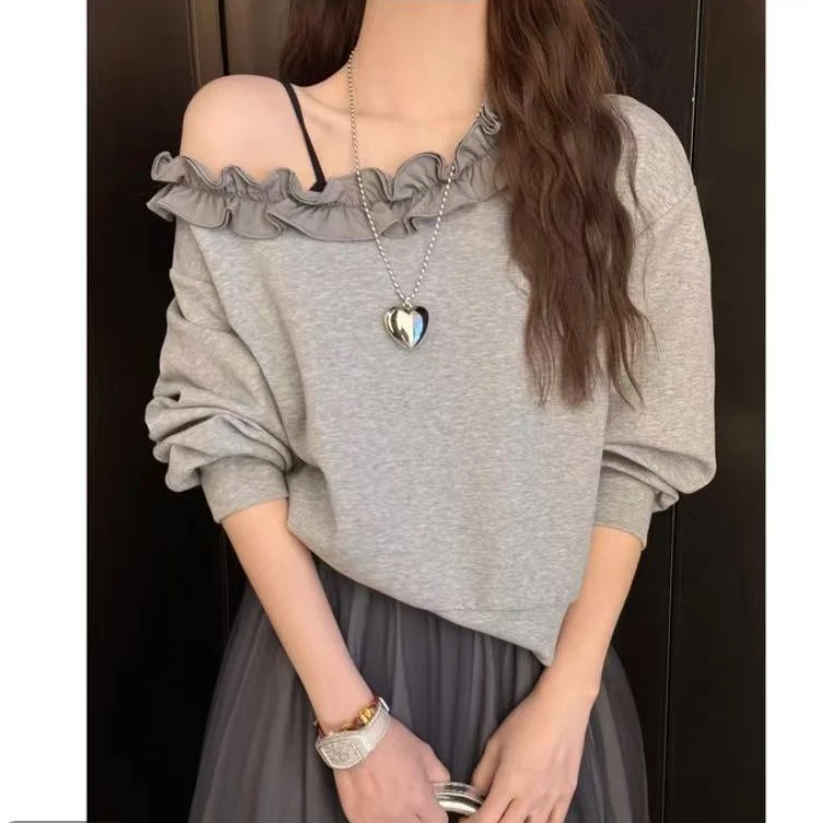 早春韩系-立体花朵-百搭露肩仙女上衣十网纱半身裙A字裙法式套装