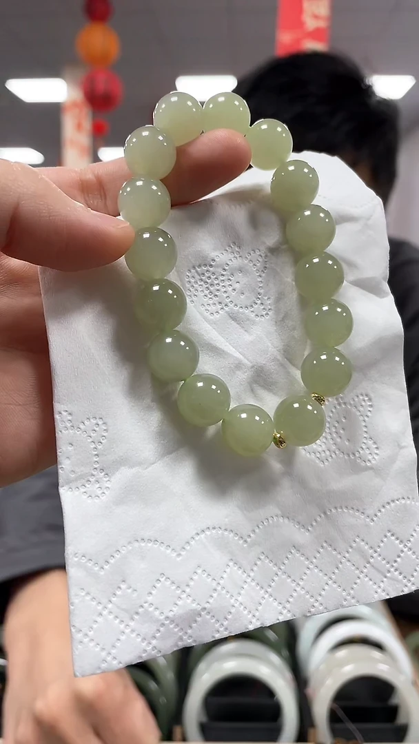 【闪购商品】和田玉手链未镶嵌翠胶猫卡12手串一条