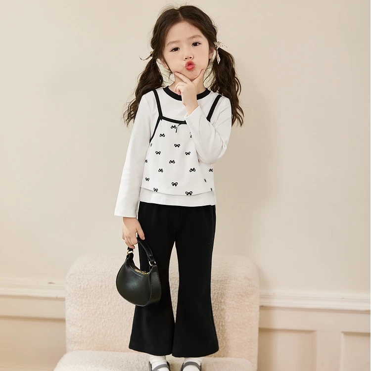 小O宝Okids童装 宝宝假两件长袖t恤女2025春季洋气上衣 OF514031