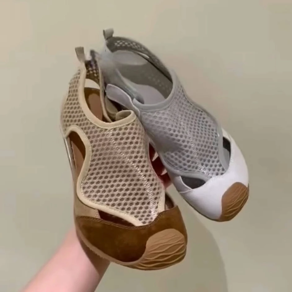 百搭版~2025夏季韩版一脚蹬德训鞋魔术贴休闲运动鞋网面镂空凉鞋