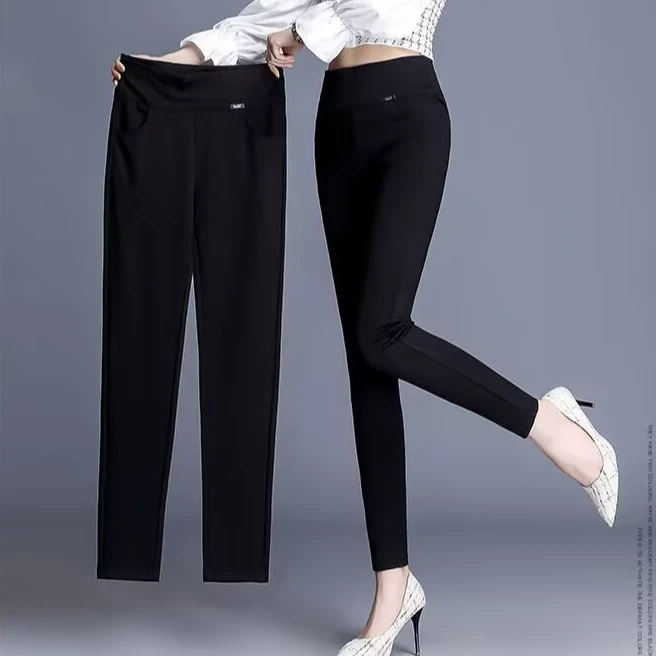 冬季加绒外穿黑色打底裤厚款高腰显瘦加绒小黑裤弹力铅笔裤长裤女