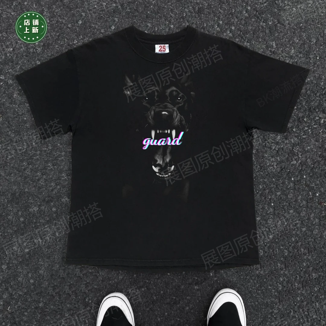 230克夏季纯棉短袖T恤个性动物印花圆领短袖高街潮流男士短袖上衣
