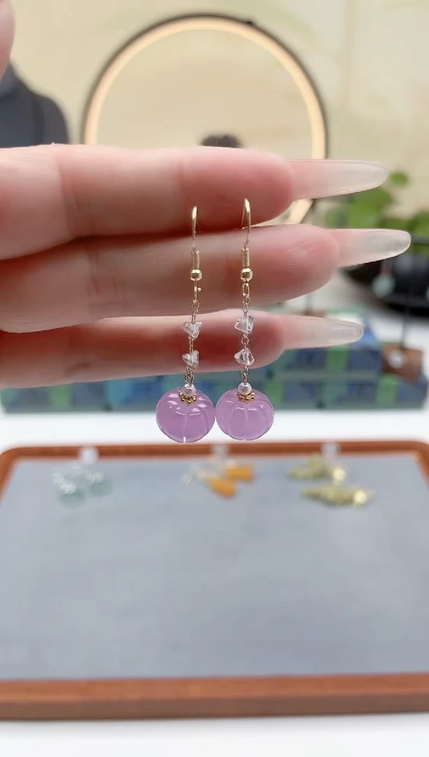 未镶嵌耳钉玛瑙/玉髓00紫色南瓜