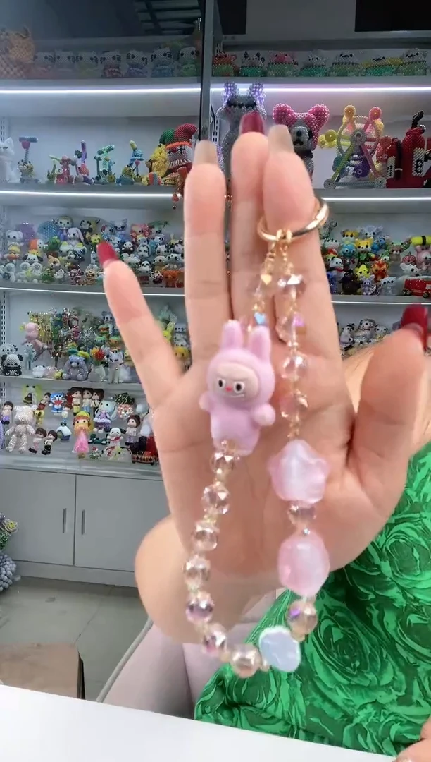 玻璃2002植绒布布手机链材料包1套粉色