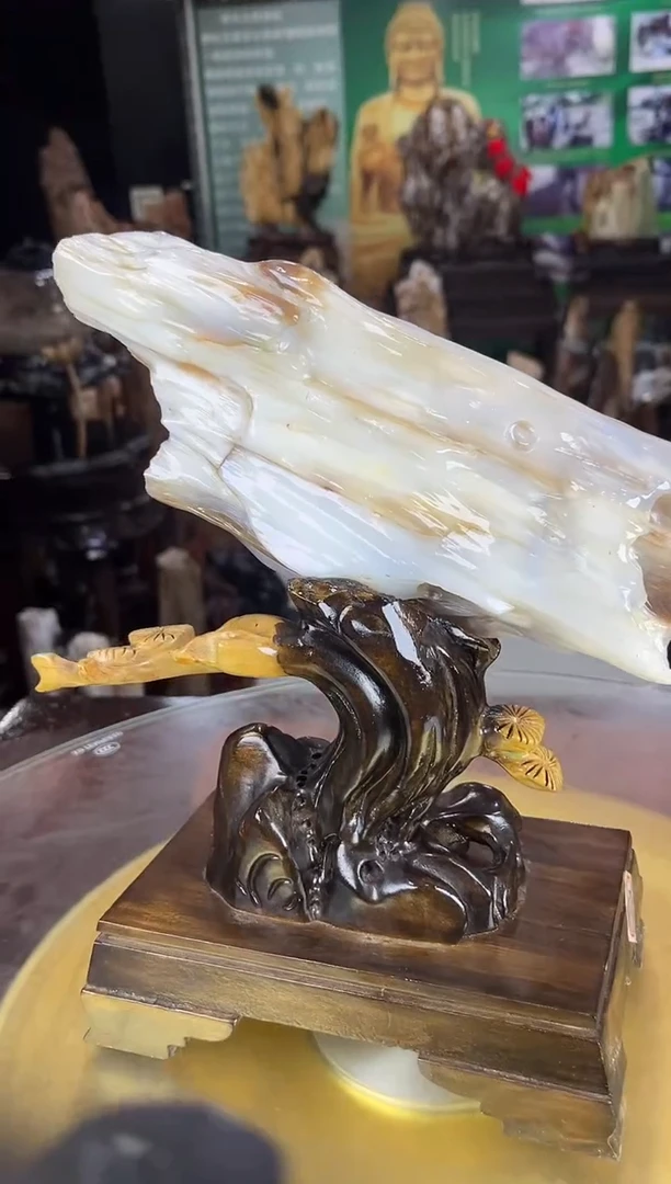 缅甸天然树化玉摆件
