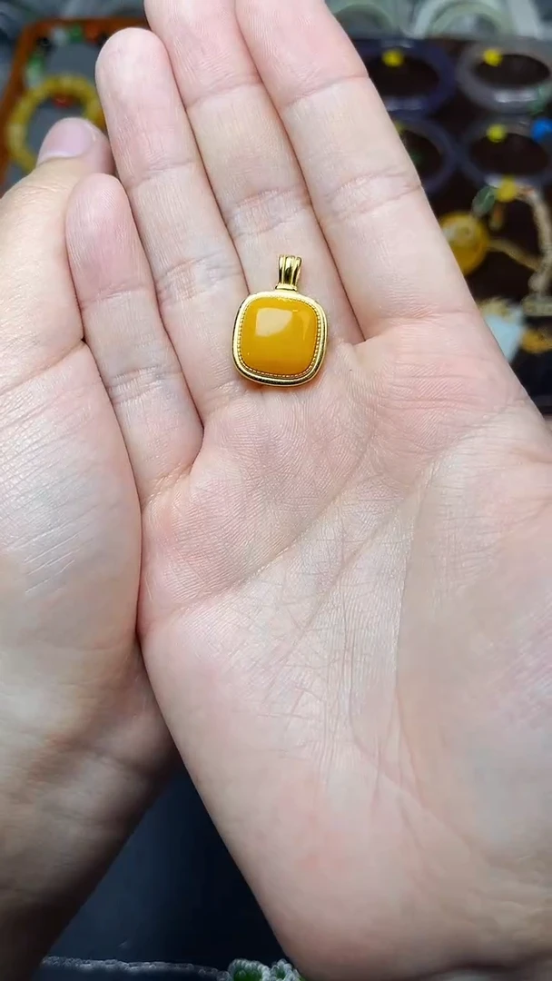 蜜蜡颈饰银S925镶嵌方糖  06