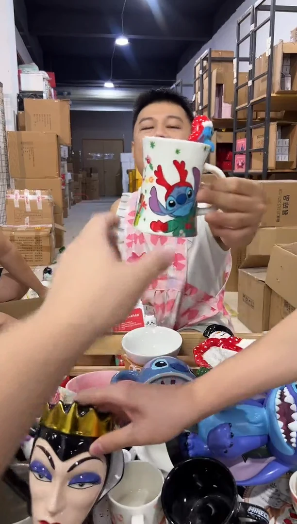 瓷片圣诞史迪仔麋鹿小蛮腰水杯