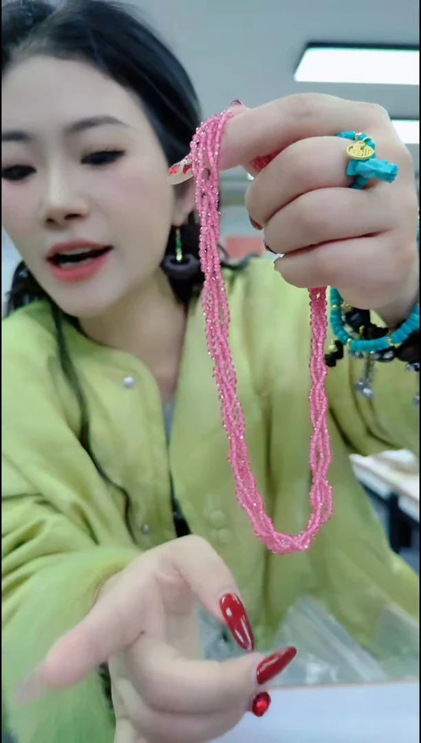 【闪购商品】尖晶石颈饰合金1004粉色麻花