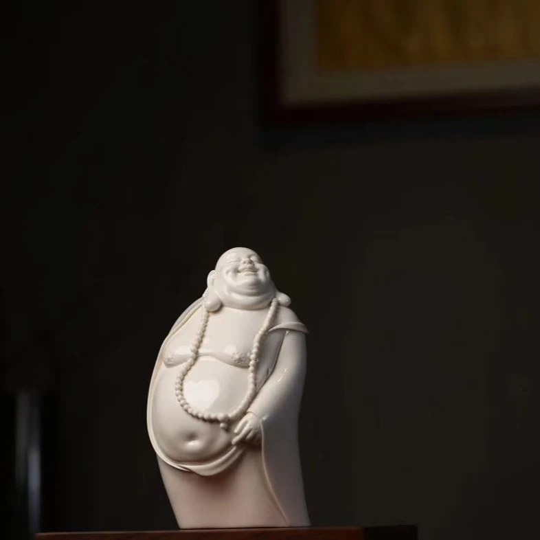 当代 【庄家】连紫华国大师联合监制 白瓷弥勒佛 禅意摆件家居摆件